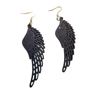 Boutique Witchy Dark Angel Wings Wood Earrings ~ Whimsygoth Goth Emo Punk Biker